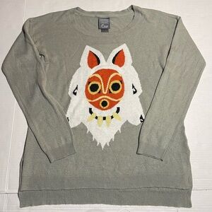 STUDIO GHIBLI PRINCESS MONONOKE MASK SWEATER‎ ANIMAL PRINT EXCELLENT NATIVE FALL